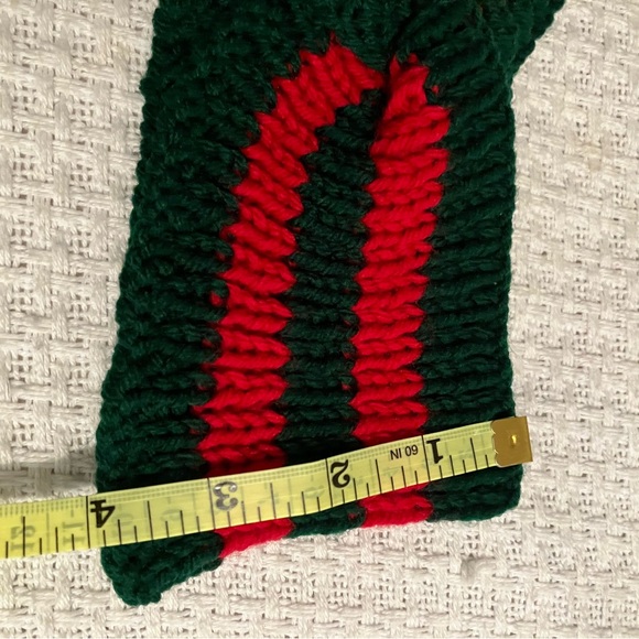 HandKnit Winter twisted Headband Red and Green Striped Size M/L warm ears - Picture 4 of 7